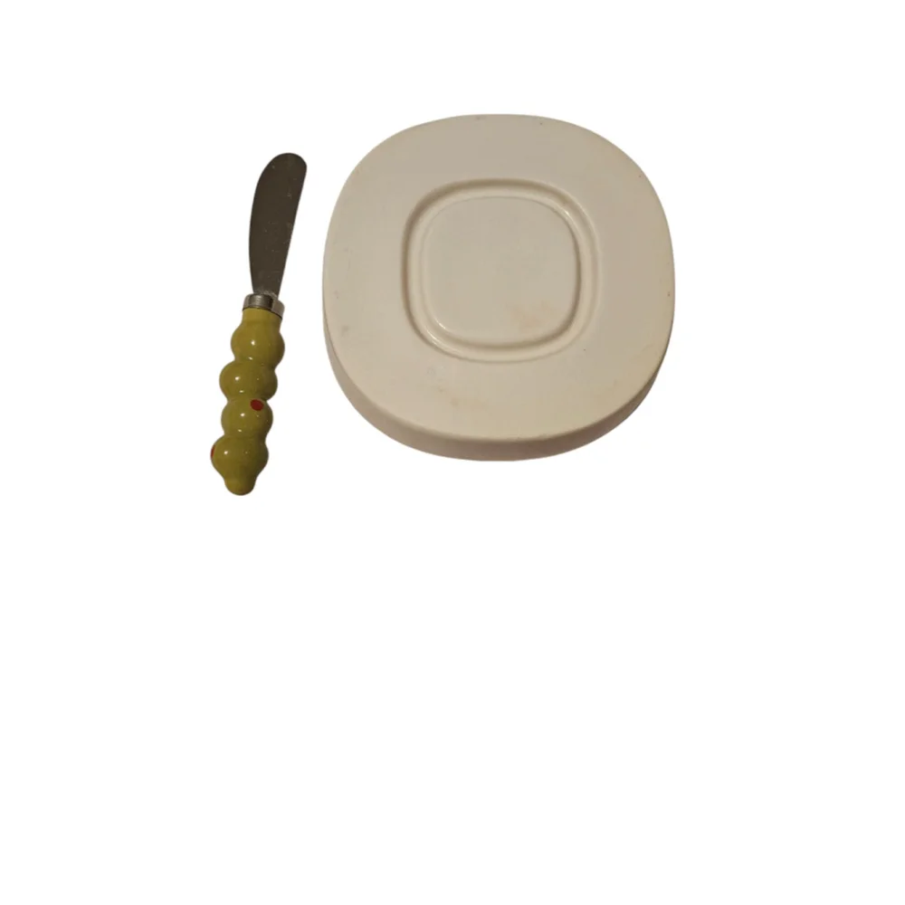 Olive Dish with Spreader - White and Green
